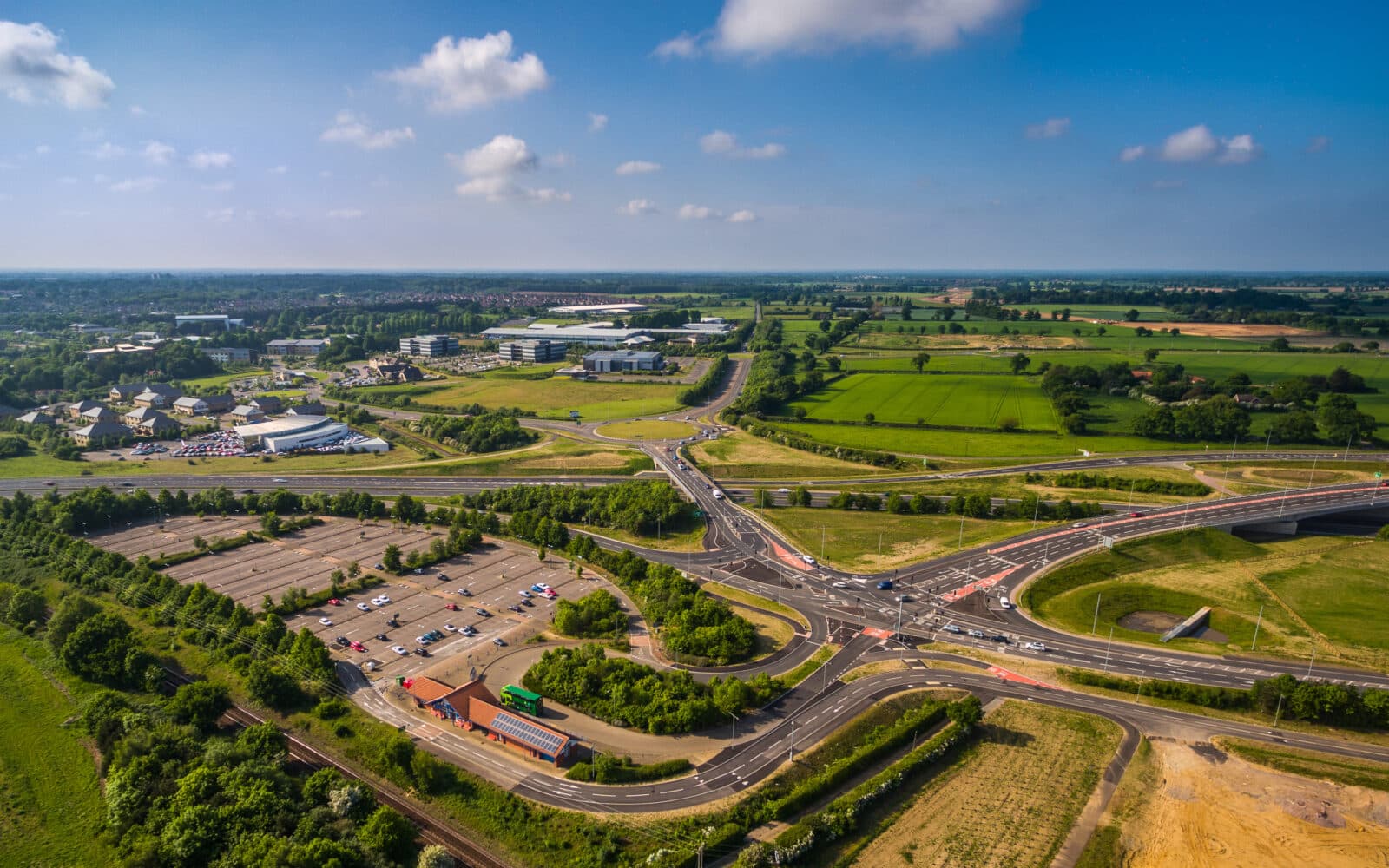 Aerial shot showing Broadland Business Park in Norwich