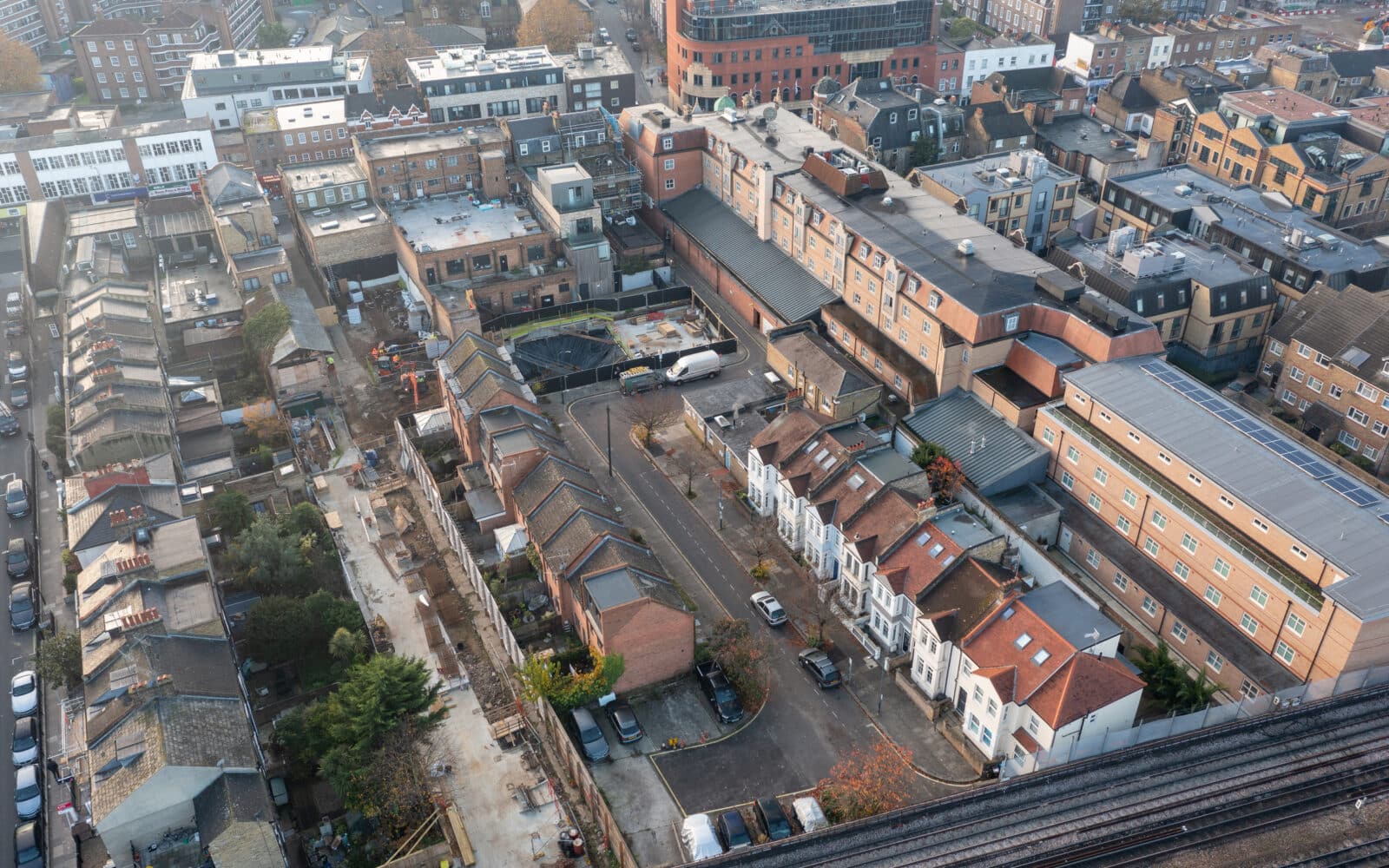An aerial photo showing the works at Dimes Place.