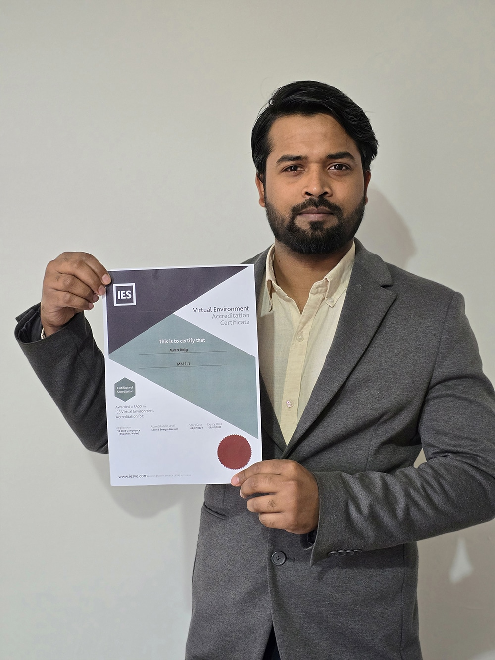 Mirza Baig with Level 5 certificate